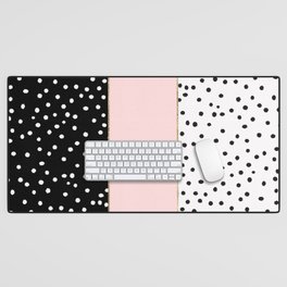 Geometrical black white pink gold watercolor polka dots Desk Mat