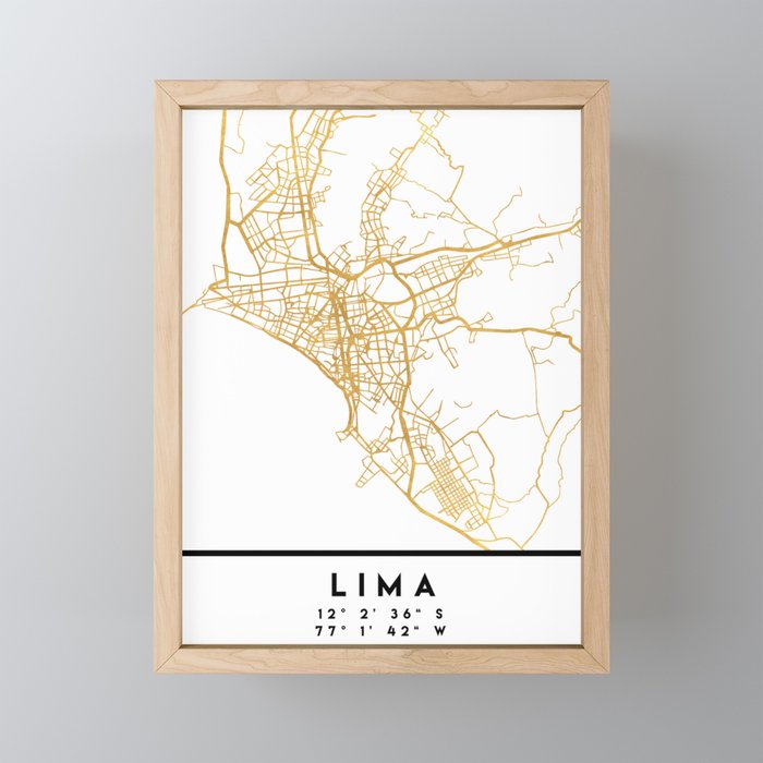 LIMA PERU CITY STREET MAP ART Framed Mini Art Print