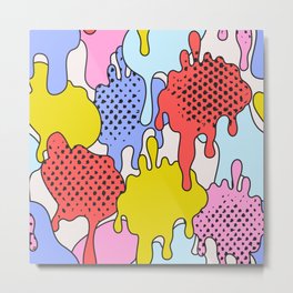 Comic dripping blots background in pop art, graffiti style. Funky paint drips, staines, drops seamless pattern. Bold illustration Metal Print
