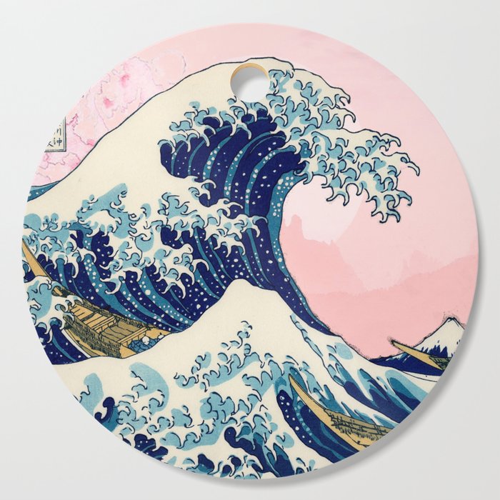 The Great Wave off Kanagawa by Hokusai in pink Cutting Board