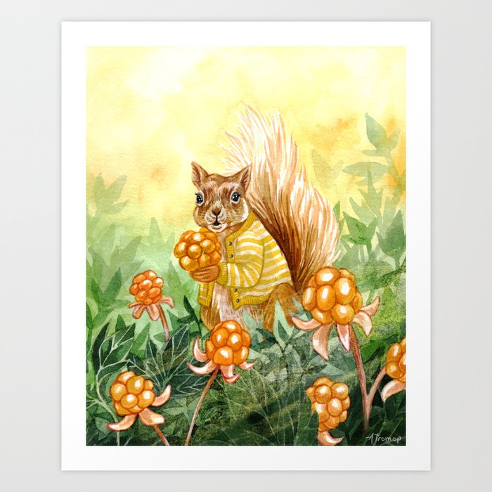 Cloudberry Squirrel Art Print