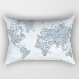 Steel watercolor detailed world map Raul Rectangular Pillow