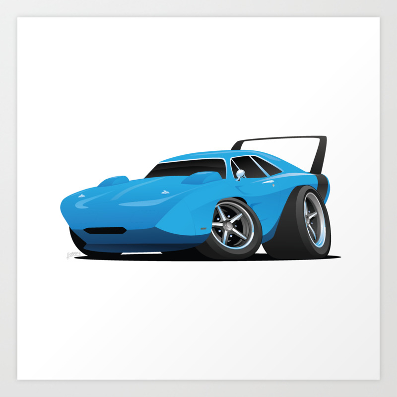 Classic American Winged Muscle Car Cartoon Art Print By Hobrath
