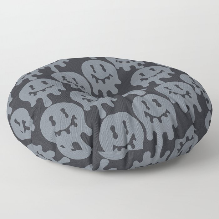 Melted Smiley Faces Trippy Seamless Pattern - Grey Floor Pillow