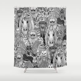 cryptid crowd black white Shower Curtain