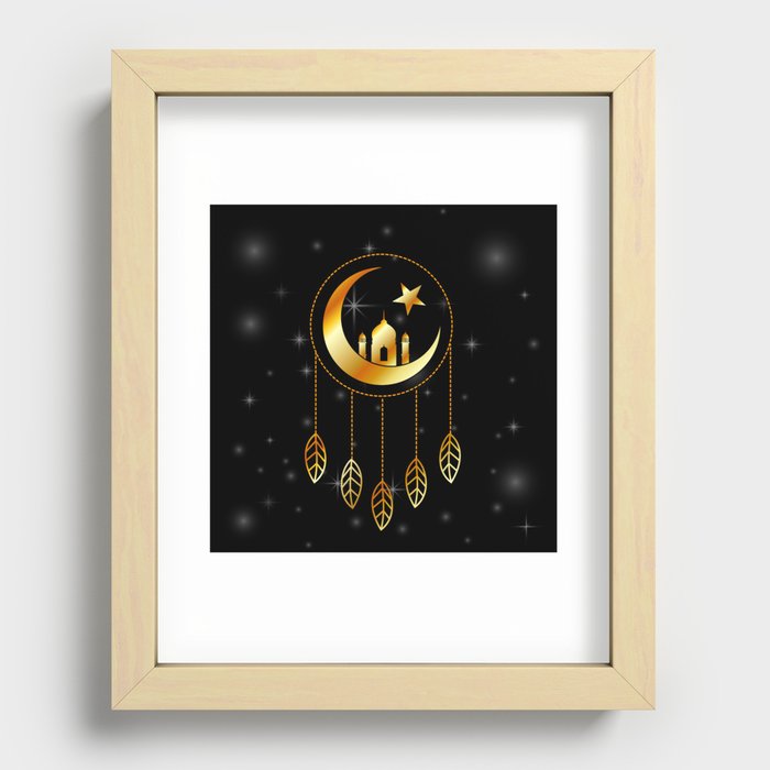 Islamic dream catcher with feathers golden moon and stars	 Recessed Framed Print