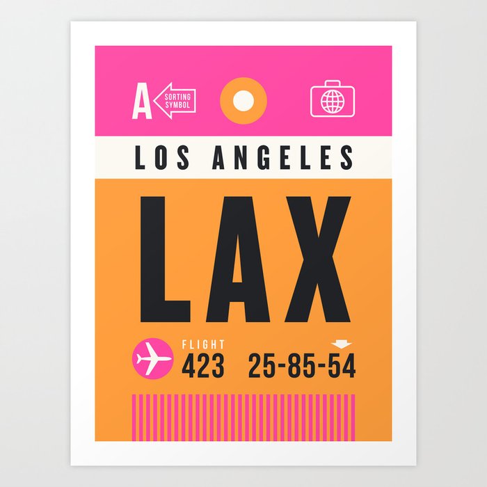 Luggage Tag A - LAX Los Angeles USA Art Print