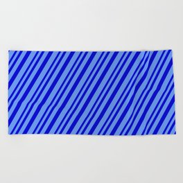 [ Thumbnail: Blue & Cornflower Blue Colored Lined Pattern Beach Towel ]