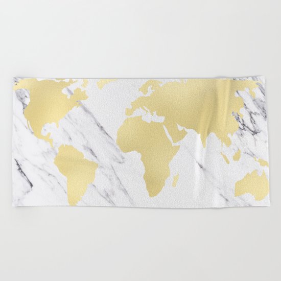 World Map Marble Gold Rush Beach Towel