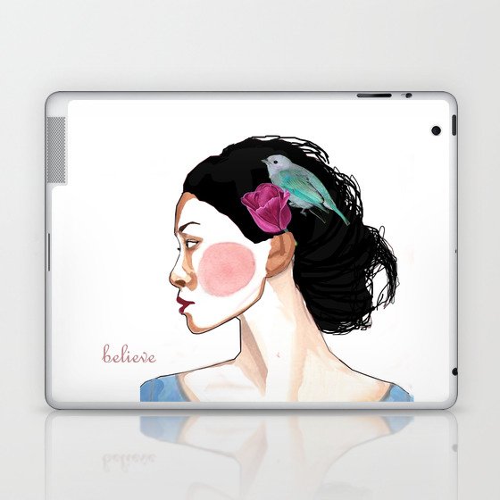 girl with tulip and bird Laptop & iPad Skin