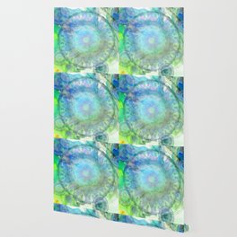 Windswept - Blue and Green Abstract Mandala Art Wallpaper