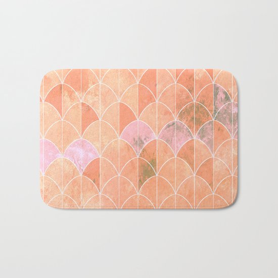 Mermaid scales. Peach and pink watercolors. Bath Mat