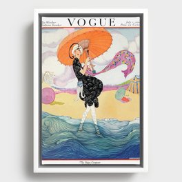 Vintage Magazine Cover - Windy Beach Framed Canvas
