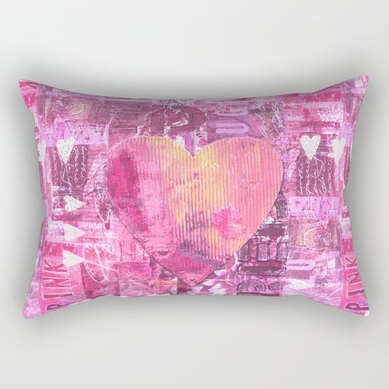 Pink hand painted heart collage Rectangular Pillow