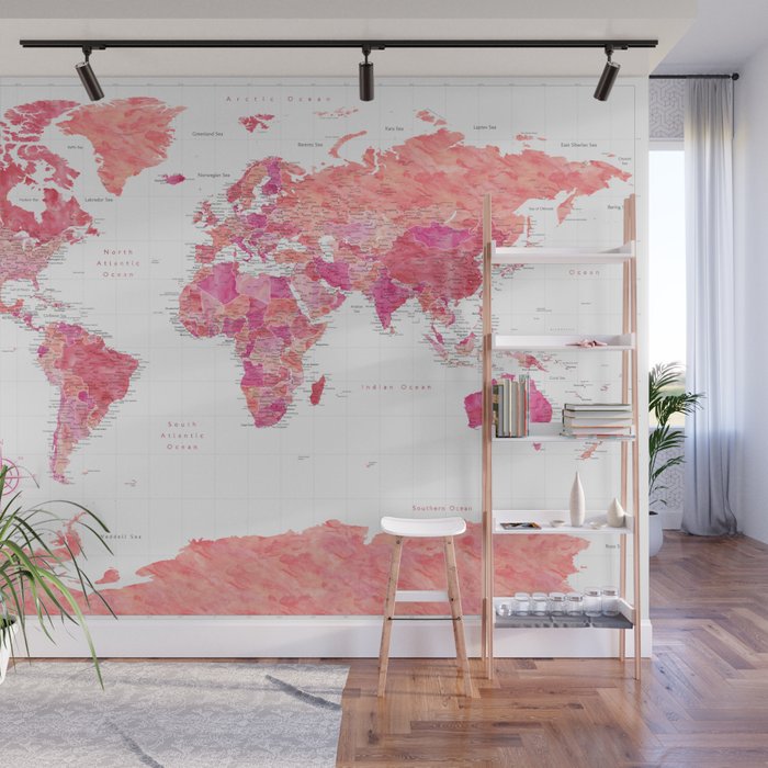 Highly Detailed Watercolor World Map With Antarctica Tatiana Wall