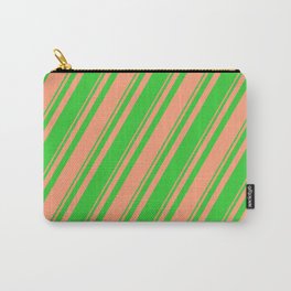 [ Thumbnail: Light Salmon & Lime Green Colored Lines Pattern Carry-All Pouch ]