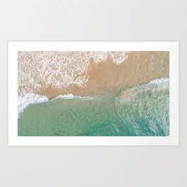 /// By the Seashore /// Drone aerial of waves coming into the shoreline in Queensland, Australia Art Print