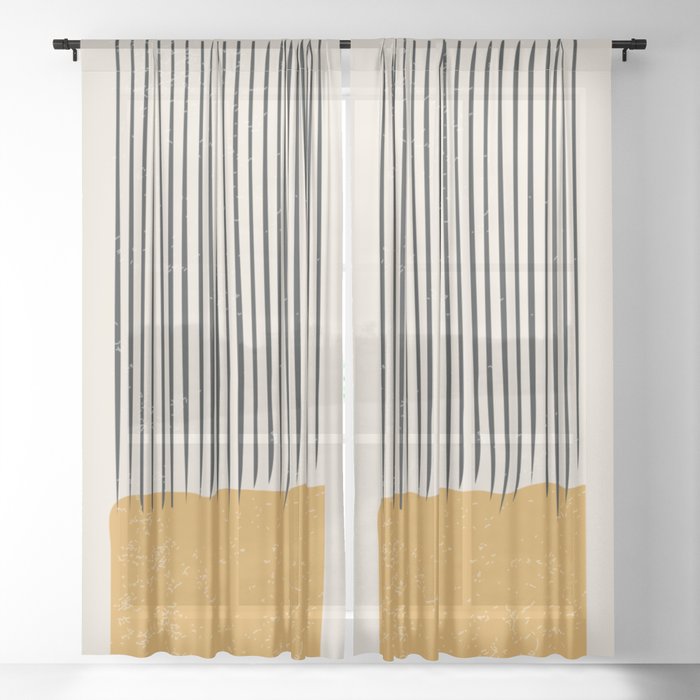 Mid Century Modern Minimalist Rothko Inspired Color Field With Lines Geometric Style Sheer Curtain