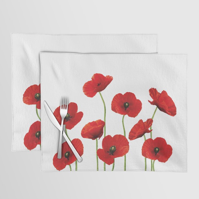 Poppies Field white background Placemat by MoveArt Society6