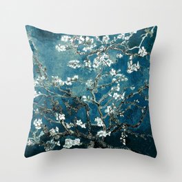 Van Gogh Almond Blossoms : Dark Teal Throw Pillow