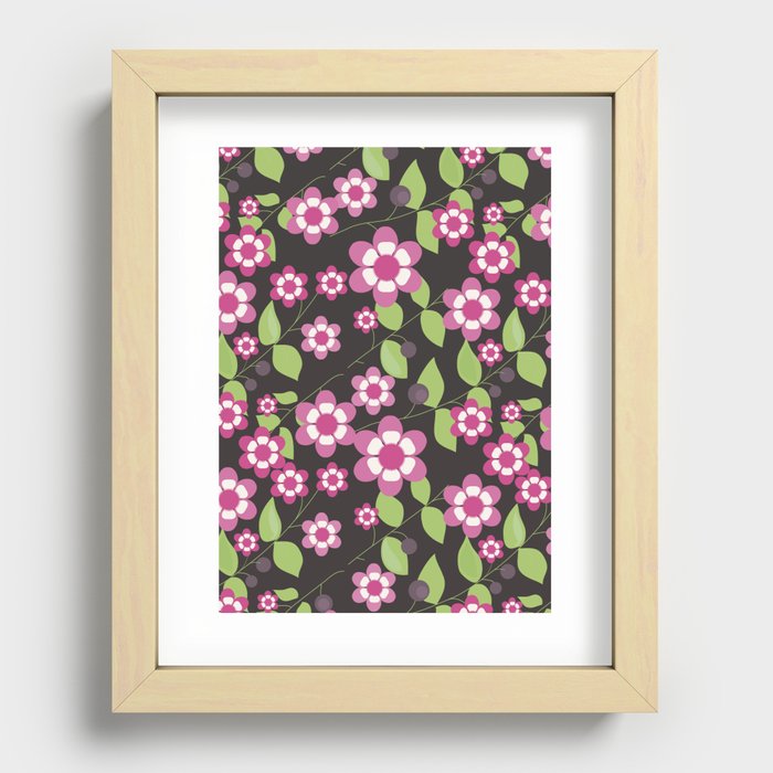 Graphic flowers: Britannia Flowers (black, pink and green) Recessed Framed Print