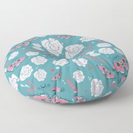 Rose Moth Cluster Blue Floor Pillow