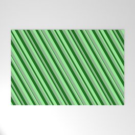 [ Thumbnail: Dark Sea Green, Dark Green & Green Colored Lines/Stripes Pattern Welcome Mat ]
