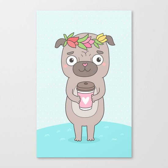 Pug and coffee Canvas Print