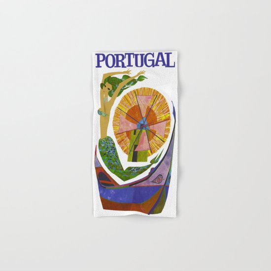Vintage Portugal Mermaid Travel Hand & Bath Towel