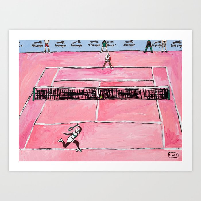 Women's Tennis Match on Pink Court Sport Painting Art Print