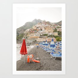 Moody Positano | Amalfi Coast Beach Umbrellas Art Print | Travel Photography in Italy Art Print