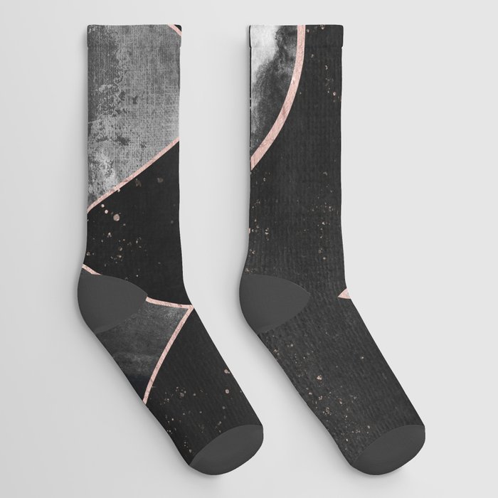 Mountains of Rose Gold - Moon Geometric Midnight Black Socks