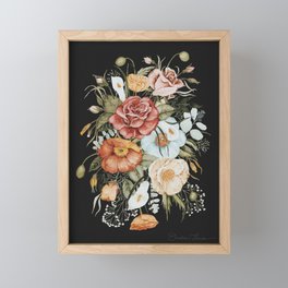 Roses and Poppies Bouquet on Charcoal Black Framed Mini Art Print