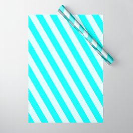 [ Thumbnail: Cyan & Light Cyan Colored Stripes Pattern Wrapping Paper ]