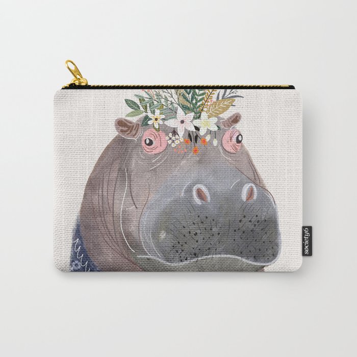 Hippo with flowers on head Carry-All Pouch
