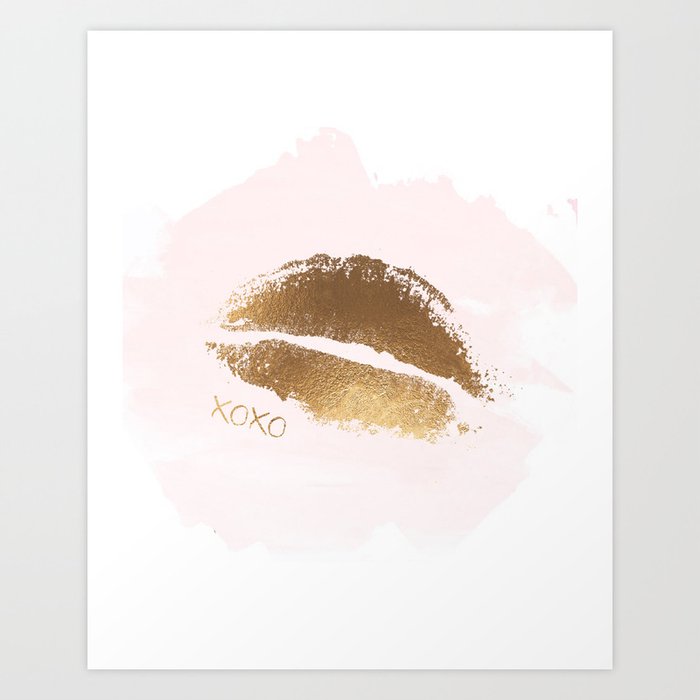 Xoxo Print Kiss Art Lips Wall Gold Foil Love Poster By Typo Society6 - Gold Foil Lips Wall Art