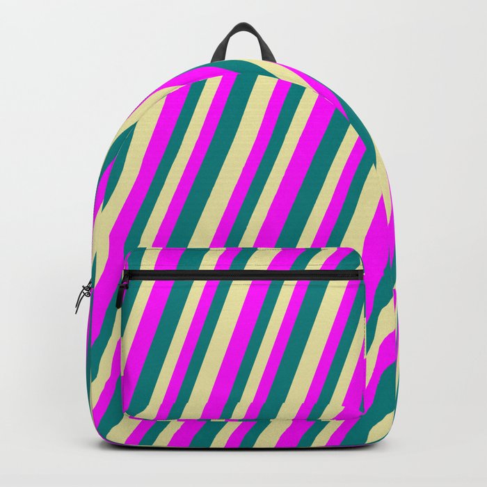 Pale Goldenrod, Fuchsia, and Teal Colored Striped Pattern Backpack