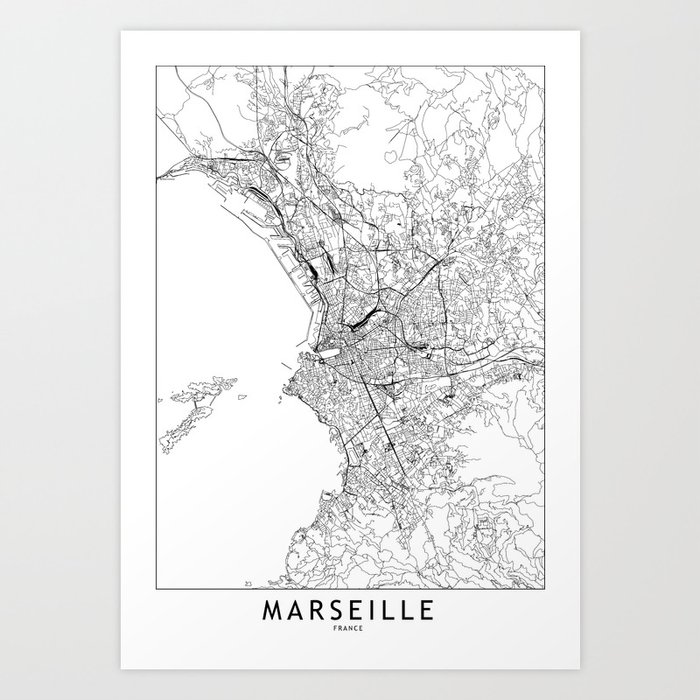 Marseille White Map Art Print