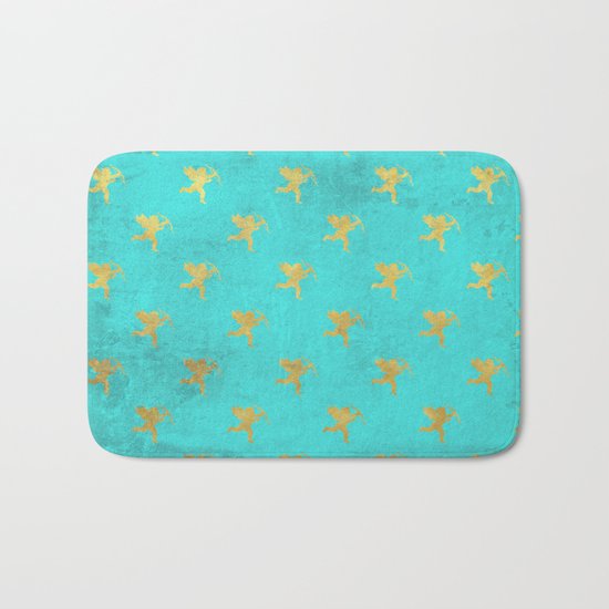 Gold Angels on aqua backround- pattern Bath Mat