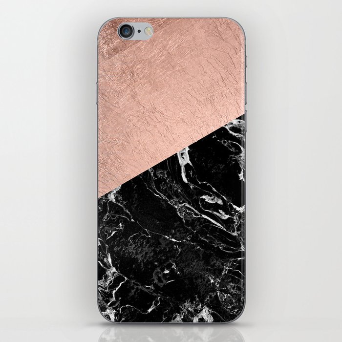Bold modern rose gold black marble color block iPhone Skin