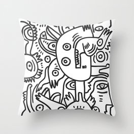 Black and White Graffiti Cool Funny Creatures Throw Pillow