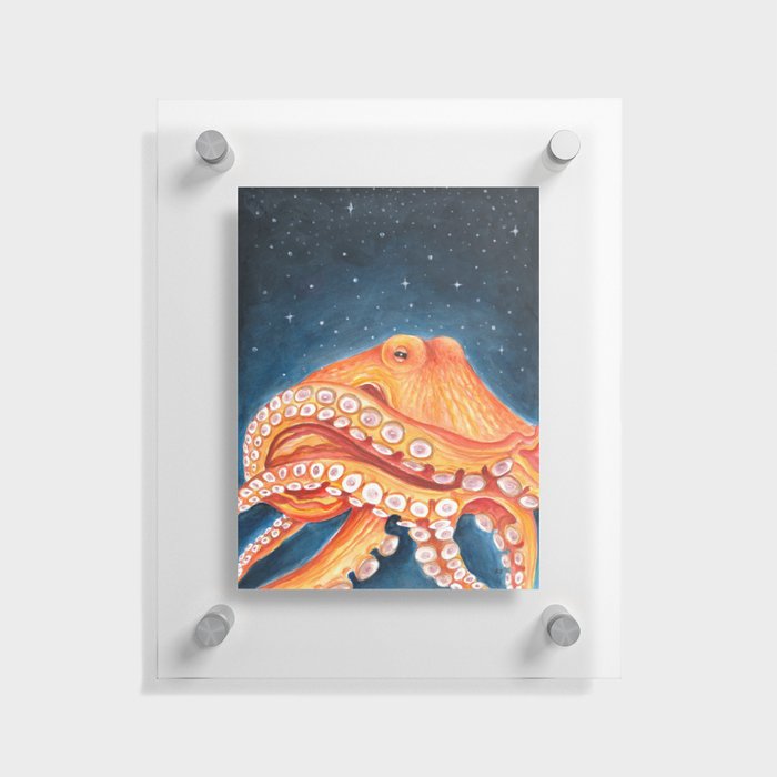 Red Octopus Tentacles Galaxy Stars Kraken Cephalopod Watercolor Art Floating Acrylic Print