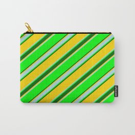 [ Thumbnail: Lime, Dark Green, Yellow & Powder Blue Colored Lines/Stripes Pattern Carry-All Pouch ]