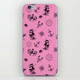 Pink And Black Silhouettes Of Vintage Nautical Pattern iPhone Skin