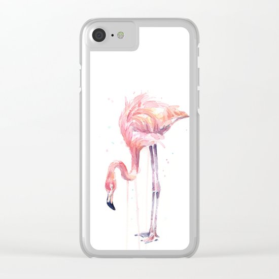 Flamingo Watercolor Painting Art Tropical Birds | Facing Left Clear iPhone Case