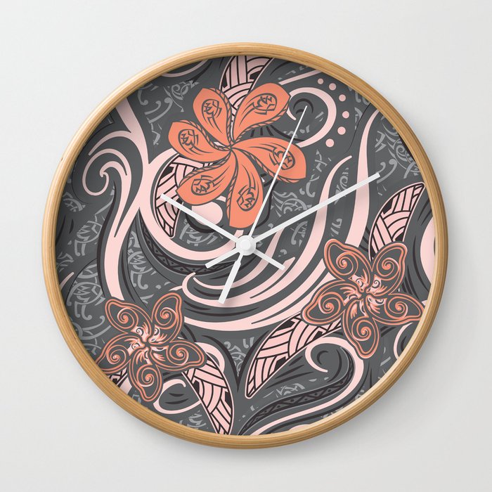 Polynesian Pink Tribal Print Wall Clock