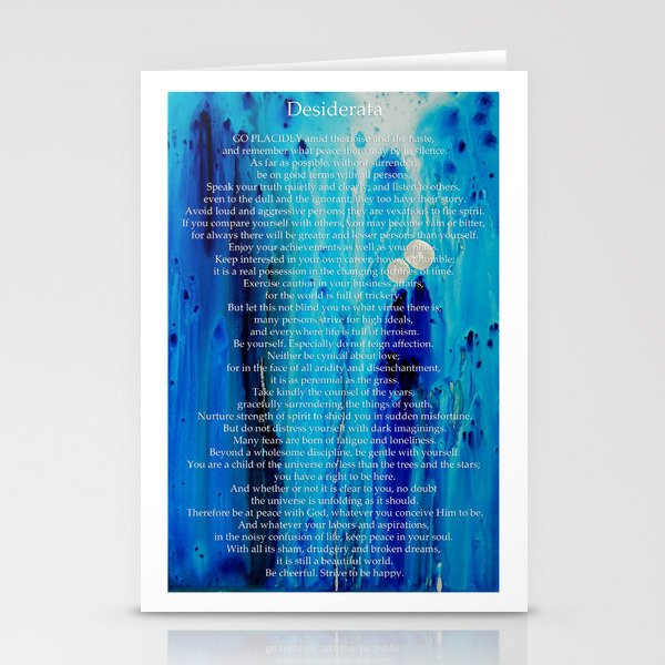 Desiderata Blue Abstract Art - Inspirational Words of Wisdom - By Sharon Cummings Stationery Cards