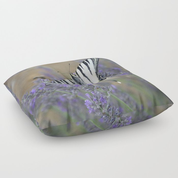 Lavender Flowers And A Beautiful Butterfly Photograph Floor Pillow