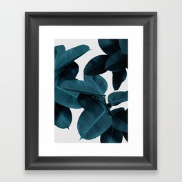 Indigo Blue Plant Leaves Framed Art Print