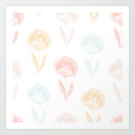 Cute Textured Dandelion Design  Art Print | Grass, Seed, Petal, Seasons, Graphicdesign, Field, Scene, Cute, Nature, Stalk 
